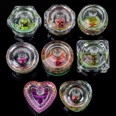 Crystal nail art cup liquid powder dappen dish bowl nail dappen bowl glass dappen dish with lid